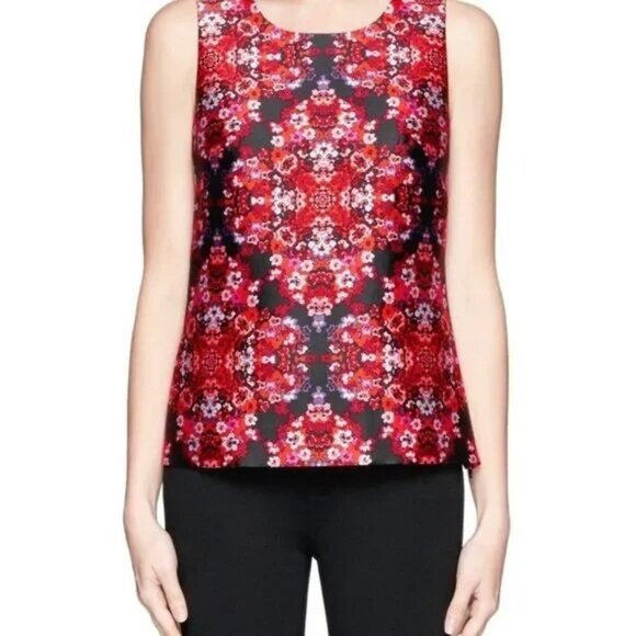 J CREW Collection Silk Berry Bouquet Red Pink  Floral Sleeveless Blouse Top 2 - Picture 2 of 11